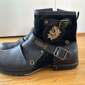 OSSTONE Moto Boots for Men Zipper-up Leather Chukka Boots Casual Retro